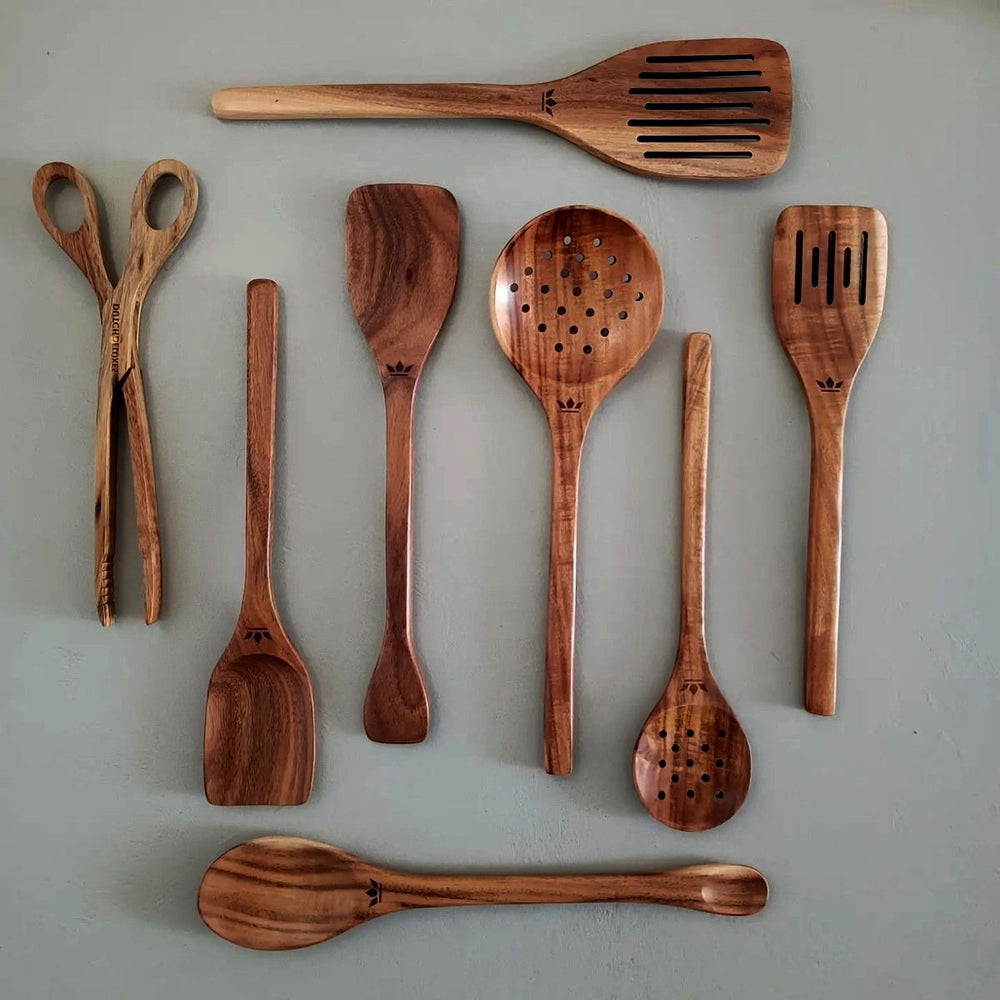 Dutchdeluxes - Acacia Wood - Luxury - Kitchen Set - 8 Kitchen Tools - Stylish - Brown