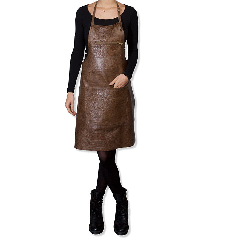 Zipper Style Apron - Croco - Taupe