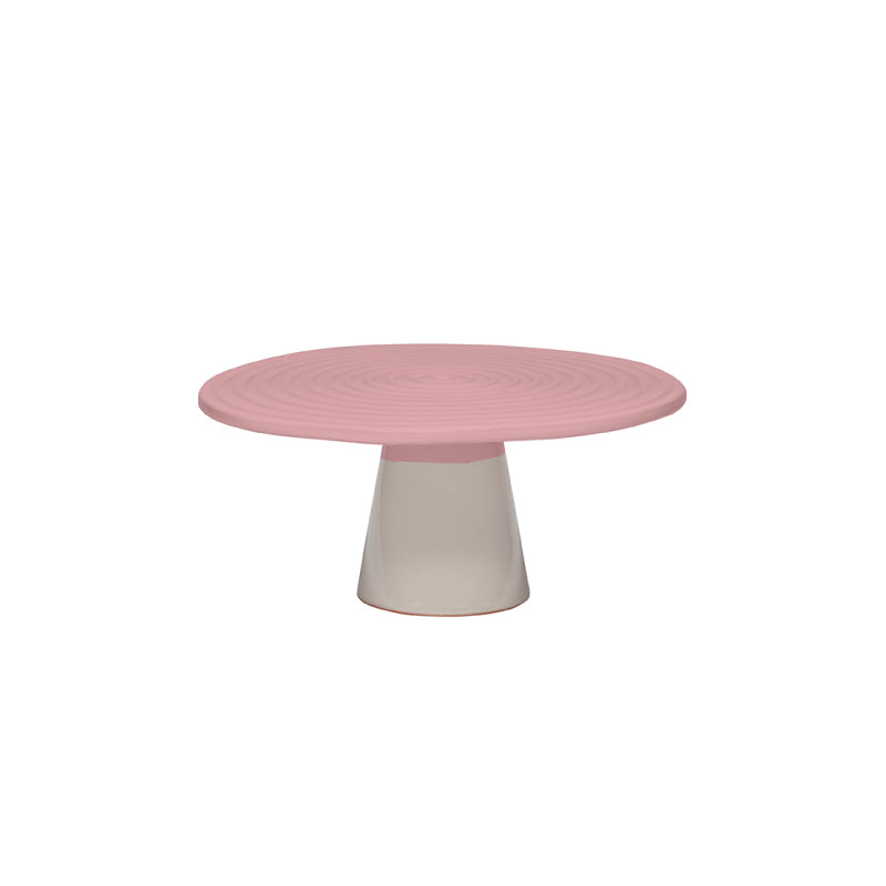 Food Stand, Ceramic, Medium - White/Pink